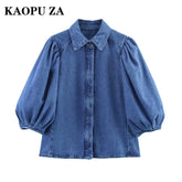 Pbong Kaopu Spring Summer Fashion Retro Casual Women's Shirt Simple Design Top Button up Cotton Polyester Blend Slim Fit