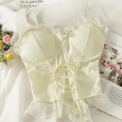 New Y2k Clothes Sexy Crop Tops Women Corset Lace Bandage T-shirt Camisole Woman Sling Tank Top Fashion Sleeveless Waistcoat Gift
