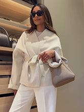 Autumn Collar Belt Pink Women's Wool Coats Thick Warm Casual Long Sleeved V-neck Jackets Female Commute Office Streetwears