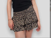 Women leopard print mini skirt, high waisted elastic clothing, A-cut, Y2K style, summer
