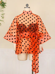 Women White Blouses Polka Dot Peplum See Through Sexy Thin Transparent Half Flare Sleeves Waist Belt Tops Shirt Fashion Bluas Pbong mid size graduation outfit romantic style teen swag clean girl ideas 90s latina aesthetic