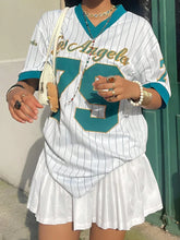 Los Angeles No. 79 Jersey V-neck Loose Streetwear 3D Printed Vertical Stripe Fashion Short Sleeved Women's Summer Sports Tee