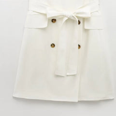 Fashion Simple Slim Fit Blended Short Dress Elegant Solid Color Lapel Summer Dress With Belt Dresses Bouble Breasted Dress