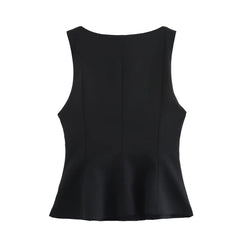 2025 Summer New Women Square Neck Crop T-shirt Casual Chic Sleeveless Slim White Black Crop Tank Tops Female Clothes