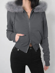 Autumn Winter New Hoodie Women's Long Sleeve Casual Faux Collar Hooded Retro Slim Trendy Clothing Streetwear