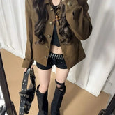 Women Jackets Stand Necl Print Single Breasted Outwear 2000s Ropa Mujer Casual Fashion Korean Coats Harajuku Y2k Tops