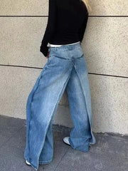 Pbong Y2K Style New Rock Hip Hop Baggy Wide Leg Jeans Pants Women 90S Clothes Vintage Straight Lady Denim Trousers Ropa Mujer