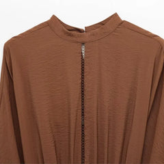Lantern Sleeve Brown Vintage Short Dress Ruffle Spring Summer Women Dress With Belt Hollow Out Loose Fashion Vestidos New