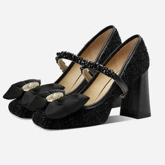 Fad Crystal High Heels Shoes Sweet Bow Mary Jane Sandals Women New Autumn Sexy Dress Party Pumps Shallow Lolita Mujer Shoes