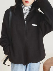 Korean Warm Fleece Fluffy Zip Hoodies Women Casual Kpop Fashion Plus Velevt Sweatshirt Top Autumn Winter