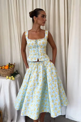 Summer Floral Print 2 Piece Dress Set Casual Elegant and Beautiful Women Dresss Midi Party Holiday Dress Sets