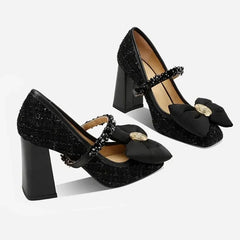 Fad Crystal High Heels Shoes Sweet Bow Mary Jane Sandals Women New Autumn Sexy Dress Party Pumps Shallow Lolita Mujer Shoes