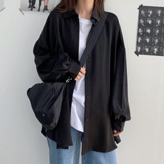 Spring Summer Women Shirt Oversize Elegant Blouses for Women Lantern Sleeve White Shirt Mid-length Shir Coat Women Tunic