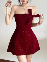 Trendix Sequins Tube Top Dress Ladies Fashion Bow Patchwork High Waist Sleeveless Mini Dress Party Sexy Off Shoulder Dress Women