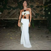 Vacation Beach Sexy Long Dress 2025 New Large Button Slim Fashion Summer Women Dress Hollow Out Streetwear Party Vestidos