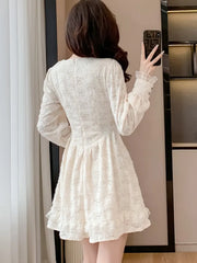 Women Fashion Elegant Print Short Dress Long Sleeve Vintage A-Line Party Birthday Clothes Female Vestidos New