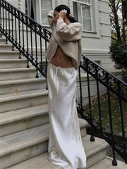 Lace-Up High Waist Fashion Long Skirt Women Drawstring Loose Casual Solid Patchwork Fashion Streetwear Female Maxi Skirt