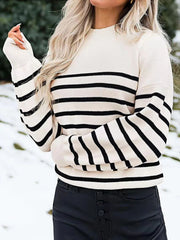 spring Korean long sleeve T-shirt women's stripes with loose round neck long sleeve stitching pure cotton knitted jacket