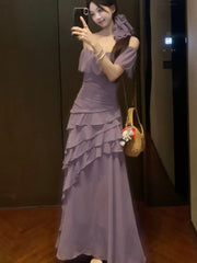 Women Summer Elegant Ruffle Midi Party Dress Solid Chic Vintage Birthday Wedding Vestidos Female Clothes New Robe