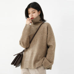Korean Women's Sweater Loose Turtleneck Sweaters Warm Solid Pullover Knitwear Basic Female Tops Autumn Winter