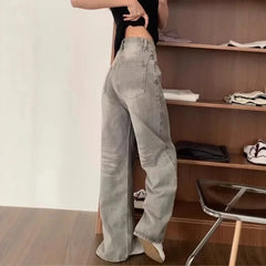 Pbong High Waist Wide Leg Jeans Women's Vintage Spring Autumn Slimming Straight Floor-Length Pants American Style Loose Fit