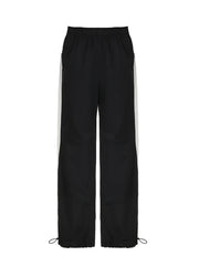 American Retro Casual Straight Leg Track Pants Women Side Contrast Patchwork Elastic Waist Hippie Jogging Trousers