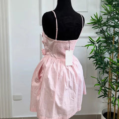 3d Plant Flower Sweet Chic Pink Short Dress Sleeveless Square Collar Fashion Summer Dress For Women Elastic Bust Female Vestidos