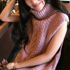 Cable Knit Turtleneck Sweater Vest for Women Cozy Funnel Neck Sleeveless Knit Top Jumper Pullovers Ladies Casual Chic Outfit