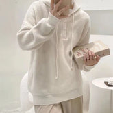 Hooded Sweater for Women Loose Button Front Long Sleeve Rib Knit Pullovers Hoodie Fall Winter Teen-girl Casual Chic Outfit