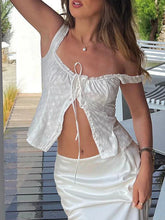 French Chic Vintage Tank Tops Y2K Fairycore Jacquard Button Up Vest 2000s Retro Square Collar Frill Bandage Milkmaid Crop Tops