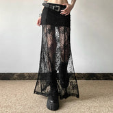 Side Slit Lace Skirts For Women Summer New See Through High Waist Skirt Ladies Black Casual Loose Sexy Skirts Woman