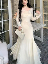 Autumn New Elegant Midi Dresses For Women Lace Patchwork Flare Sleeve A-line Dress Birthday Party Dance Wedding Vestidos Mujer