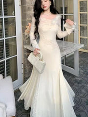 Autumn New Elegant Midi Dresses For Women Lace Patchwork Flare Sleeve A-line Dress Birthday Party Dance Wedding Vestidos Mujer