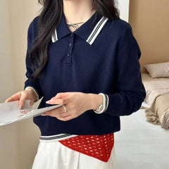Polo Sweater for Women Long Sleeve Collared Half Zip Pullover Polo-Neck Knitted Jumper Fall Winter Teen-girl Preppy Style Outfit