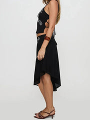 Women's 2 Piece Skirts Outfits Floral Print Spaghetti Strap V-Neck Cami Tops Asymmetrical Midi Skirts Clothes Set