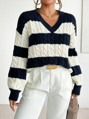 Autumn and winter new V-neck twisted flower pullover sweater for women's clothing