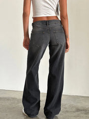 Straight-leg High Waist Jeans Women New Leg Pockets Pants Y2k Long Denim Trousers Vintage Grey Washed Jeans