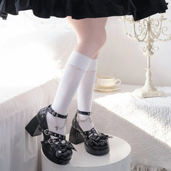 Spring Women Pumps Lolita Mary Jane Platform Chunky High Heel Ladies Sandals Female Sweet Bow-knot Round Toe Ankle Straps Shoes