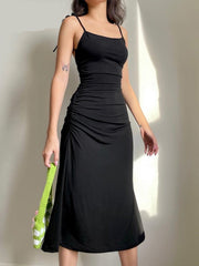Fashion Strappy Ruched Sexy Black Dress Irregular Elegant Backless Long Dress Party Summer Dresses Women Clothes