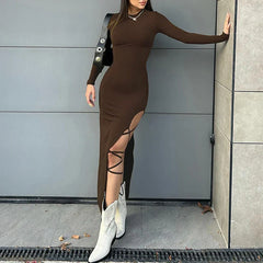 Casual Lace Up Asymmetrical Long Split Dress