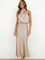 Spring And Summer Hot Selling New High-grade Satin Sleeveless Evening Dress
