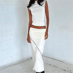 Ruffled Sleeveless Cami Tops And Maxi Skirts Set For Women Two Piece Skirt Set Skinny Slim Bodycon White Dress Sets Summer