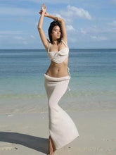 Vacation Beach Summer Outfits Tank Top + Long Skirt Knit Sexy Women Set Hollow Out Transparent Vest And Skirt Suit 2pcs New