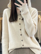Autumn And Winter New 100% Pure Wool Hooded Cardigan Women's Solid Color Sweater Loose Hoodie Knitted Cashmere Sweater 229