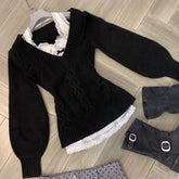 Autumn Winter Fashion Knitted V Neck Long Sleeve Sweaters Y2k Aesthetic Slim Waist Casual Clothing Harajuku Vintage Pullovers