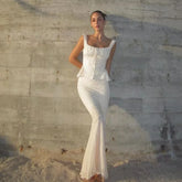 New in Summer 2 Piece Dress Set Elegant and Beautiful Dresses Set Beige Long Matching Set Sexy Mermaid Skirt