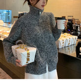 Women Zip Up Sweater High Neck Zipper Front Knit Cardigan Sweater Jacket Ladies Autumn Winter Korean Fashion Outfit