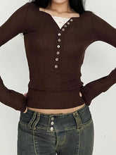 Simple Fashion Fake 2 Piece Women's Tops Long Sleeve Button Skinny Fashion Spliced Autumn Trendy Base T-Shirts Causal