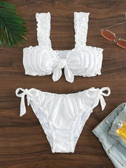 Knot Front Tie Side Bikinis White Swimsuit Women Swimwear Female Sexy Bathers Bathing Swimming Swim Suit Beachwear
