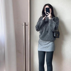 Lazy High End American Vintage O Neck Long Sleeve Sweaters Streetwear Sequin Star Print Jumpers Harajuku Y2k Girl Clothes